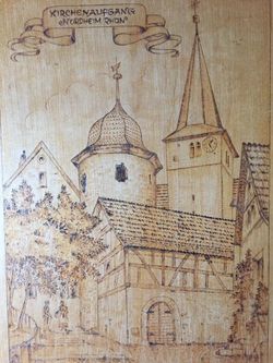 Large Beautiful Detailed Vintage Pyrography on Wood of Bavaria, Germany, St John the Baptist Church