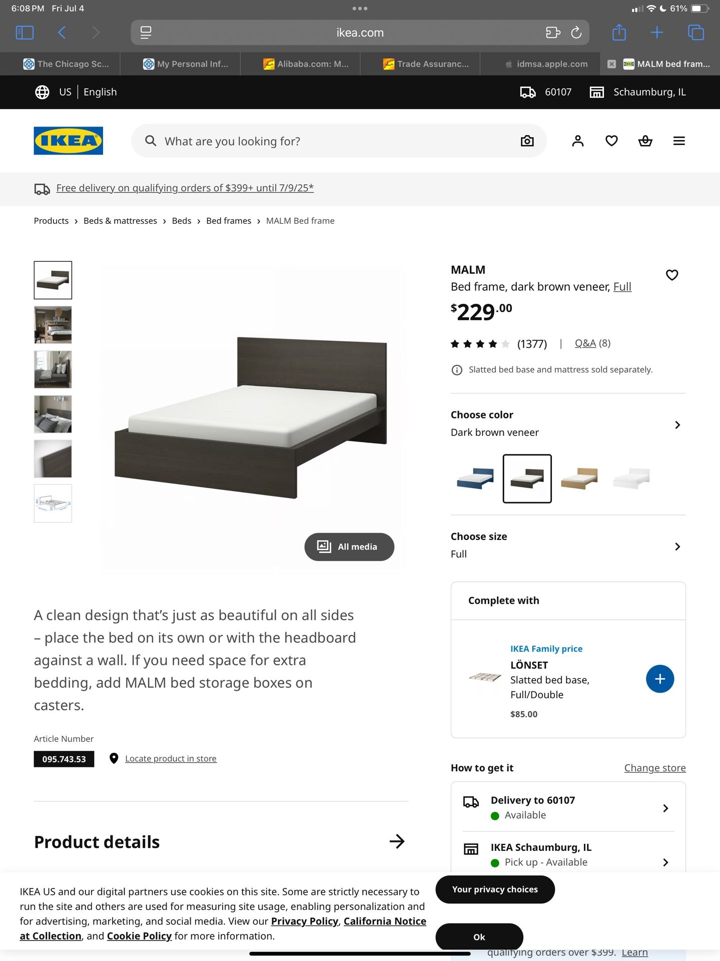 BRAND NEW Full Size Ikea Malm Bed Black Dark Brown with Ikea Luroy Slatted Bed Base