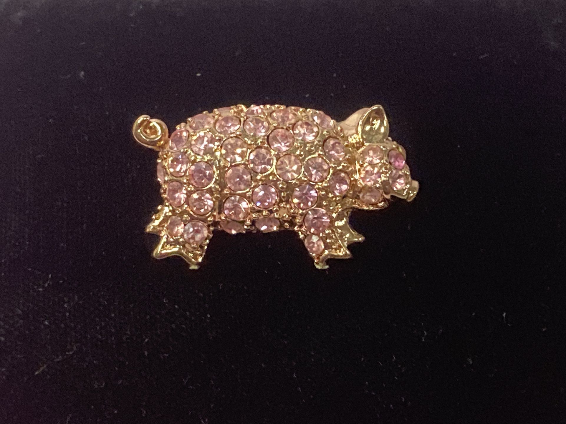 Pink Jeweled Pig Brooch Lapel Pin