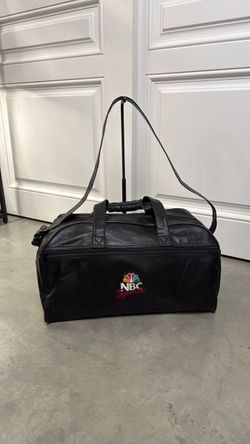Vintage NBC Sports Black Leather Duffle Bag