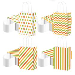 TaoBary 100 Pcs Paper Gift Bags Bulk with Handle Colorful Stripe Wave Polka Dot Treat Goodie Candy Bags