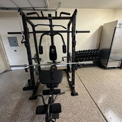 Vesta Fitness Smith Machine 1001 w/Bench Attachment | 245lb Cast Iron Olympic Weights | 7ft Olympic Bar | Fitness | Gym Equipment | FREE DELIVERY 🚚 