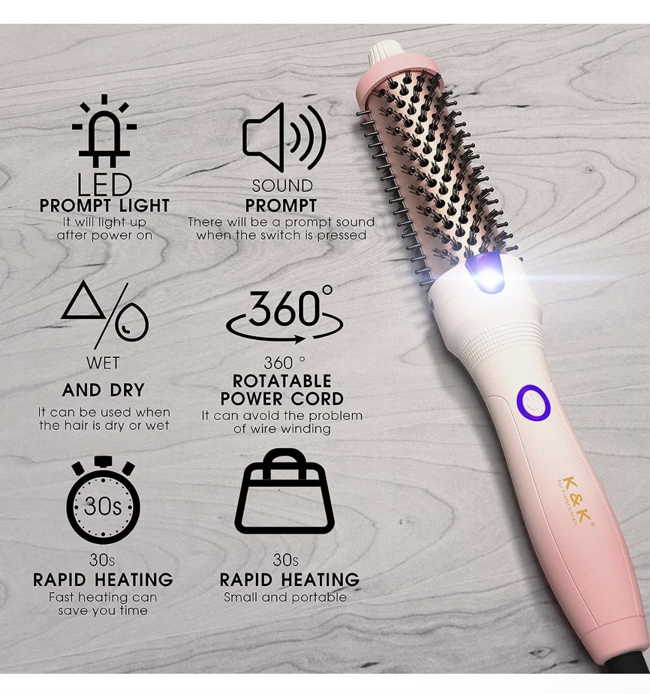 BRAND NEW IN BOX K&K Professional thermal brush - Curling Iron Brush