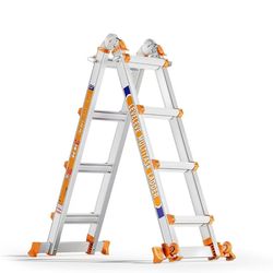 ❤️‍🔥 Multi-position 4-step ladder, 14-foot extension ladder with stabilizer bar and wheels, 330-pound safety load ladder with A-frame for stairs, hom