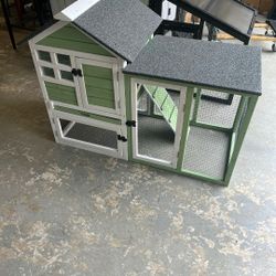 PetsCosset 46.3" Rabbit Hutch Indoor-Outdoor Rabbit Cages with Pull Out Tray Large FirWood Bunny Hutch Waterproof Asphalt Roof, Green