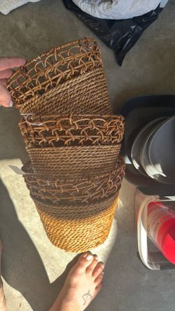 Wire baskets wrapped in wicker