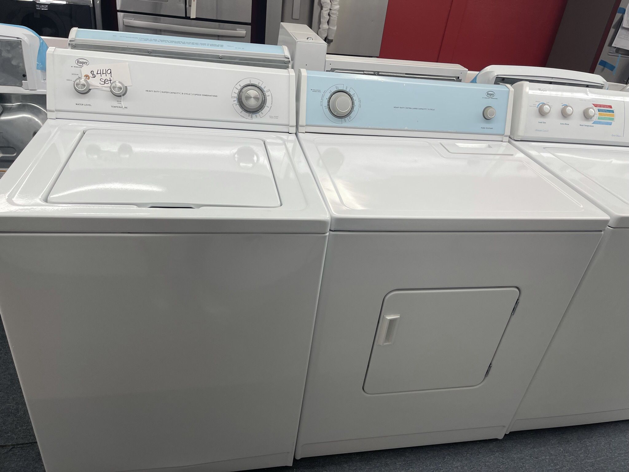Roper Washer And Dryer Set. 1 year Warranty 