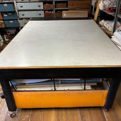Work Table, Large, Heavy Duty, Formica Top, Casters, 68” x 98” x 38.5” Tall, Used