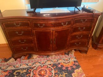 Traditional Cherry Wood Dresser with Brass Hardware