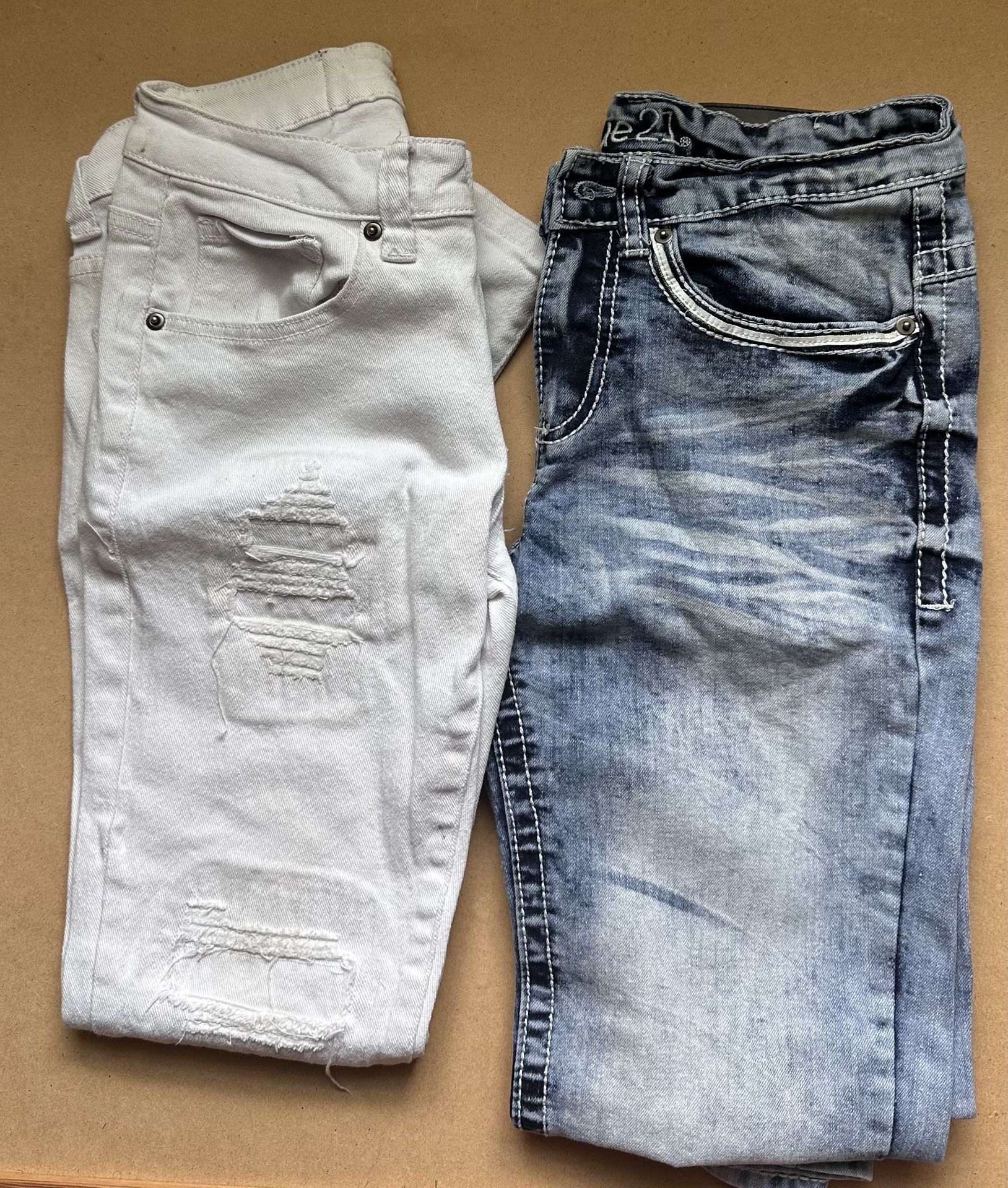 Men Blue White Jeans Size 28x30