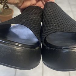 Wedges Slide Sandals-Black Size 9