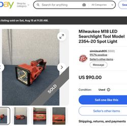Milwaukee M18 LED Searchlight Tool Model 2354-20 Spot Light Like New