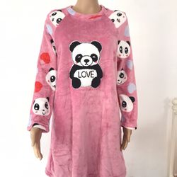 Women Panda Plush Comfy Sleepwear Nightgown Pink S/M