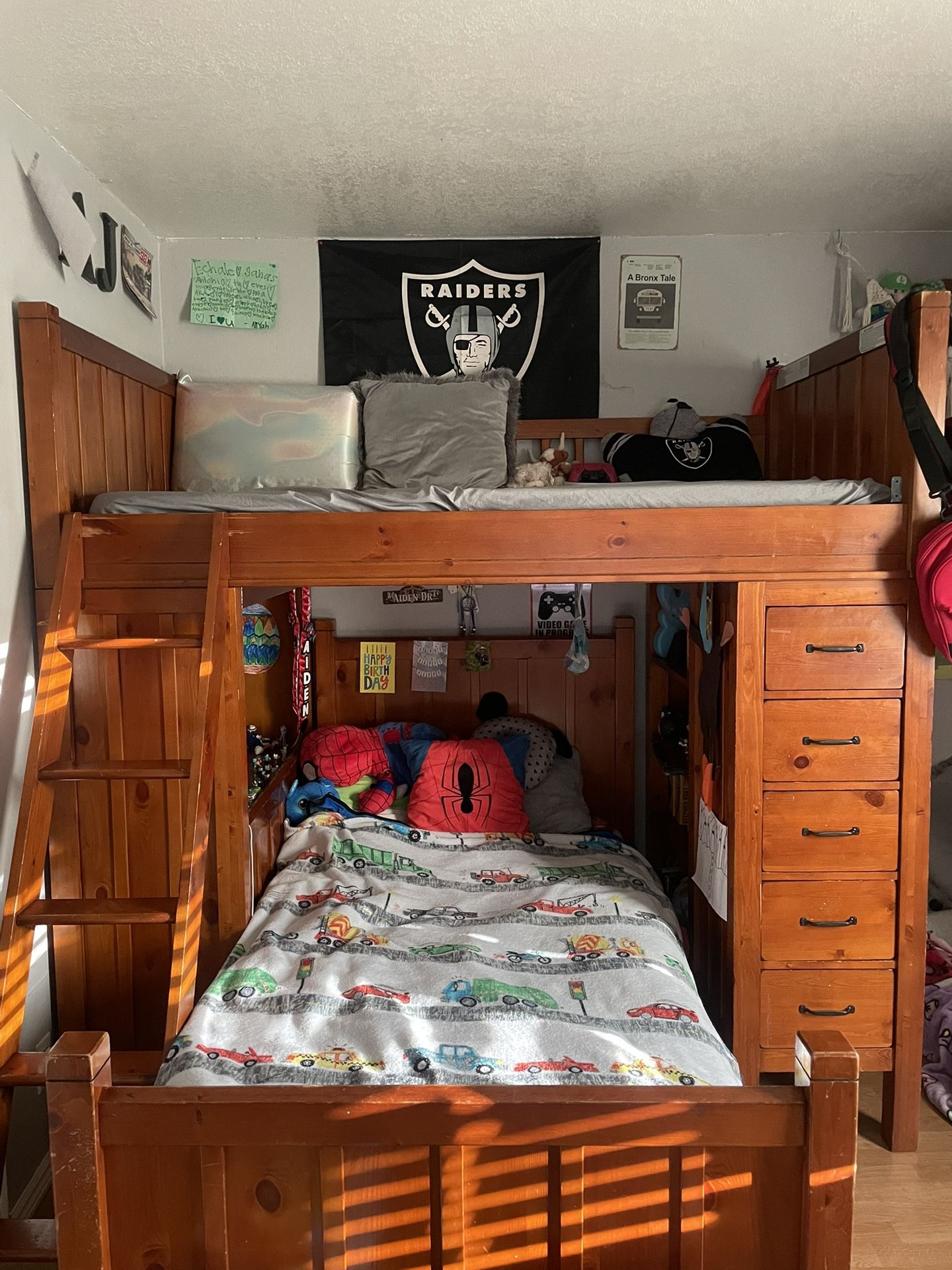 Wooden Bunk Bed with desk and drawers AND a Dresser