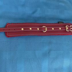 Red Leather Dog Collar With Fur Lining 12”