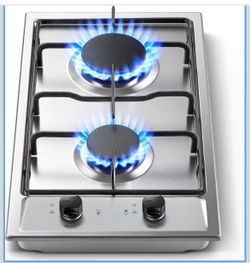 2-Burner Gas Cooktop, 12-Inch Built-in Propane Stove, Dual-Fuel NG/LPG Gas Stove with Thermocouple Safety Protection, Stainless Steel Stove