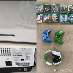 Microsoft Xbox One S- White Console Model 1681 W/ 10 GAMES & 2 WIRELESS REMOTES