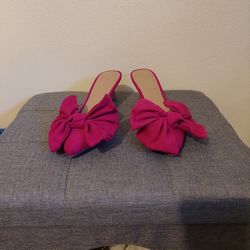 Fuschia Bow Open Back Kitten Heel