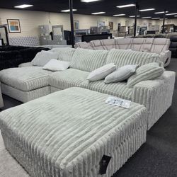 Large Light Gray Corduroy Plush Sectional Sofa 🚚WE DELIVER🚚