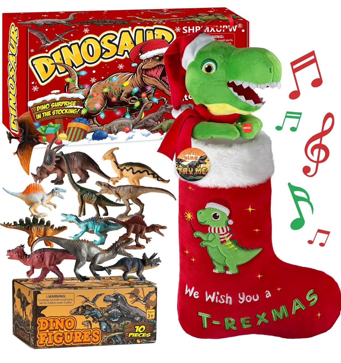 SHPMXUPW Personalized Dinosaur Christmas Stocking with Music