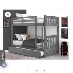 New Gray Bunk Bed Twin Bed Over Twin Bed With Trundle 