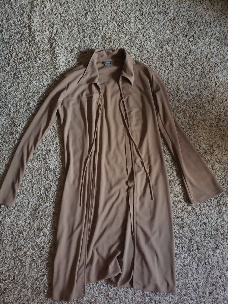 Long Calf Length Womens Tan Tunic W/ Front Tie