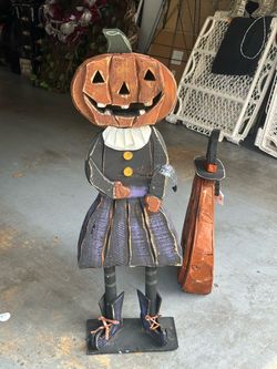 Rustic Wooden Pumpkin Witch Halloween Decoration 40h 14w