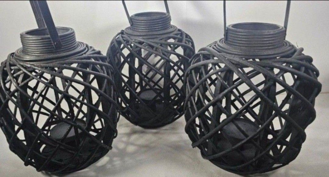 Three Black Rustic Candle Holder and Accents