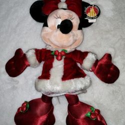 Disney Parks Christmas Holiday Mrs. Claus Minnie Mouse Plush 19" New Red White
