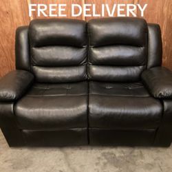 Black Leather Recliner Loveseat Couch - Free Delivery 