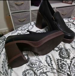 Black Leather Platform Loafers