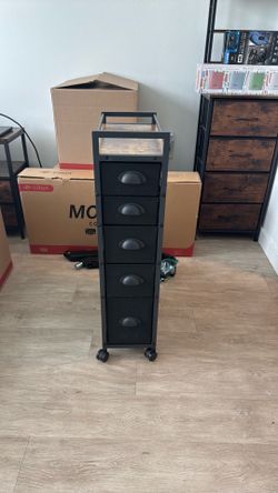Industrial 5-Drawer Rolling Storage Organizer / Slim Dresser Cart with Wheels