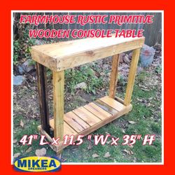 WOODEN FARMHOUSE RUSTIC PRIMITIVE CONSOLE TABLE 
