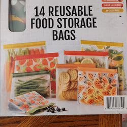 Ello 14 Multicolor Reusable BPA Free Food Storage Bags, Snack, Sandwich, Gallon