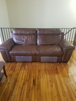 2pc Brown Power Reclining Sofa Genuine Leather