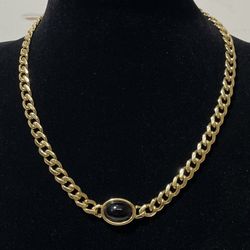 Napier ~ Gold-Tone Link Chain with Black Faux Onyx Choker Necklace ~ 16 in