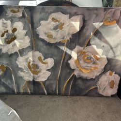 Kirkland’s 24x36 Grey & White Floral Canvas Wall Art – Gold Accents