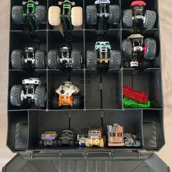 Monster Jam, And Hot Wheels, Monster Trucks And Carrying Case Mint