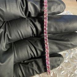 SS925 Pink Moissanite Diamonds Tennis Bracelet 8"