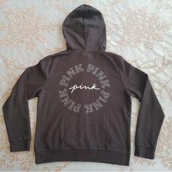 Victoria's Secret PINK Black Shine Bling Full Zip Hoodie Size Large