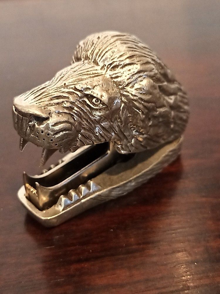 Vintage Silver Pewter Lion Head Staple Remover By Jac Zagoory designs