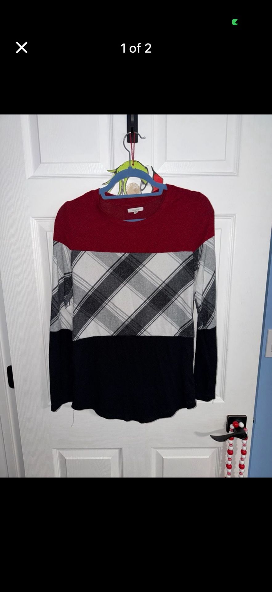 Maurices Colorblock Plaid Long Sleeve Knit Top Size