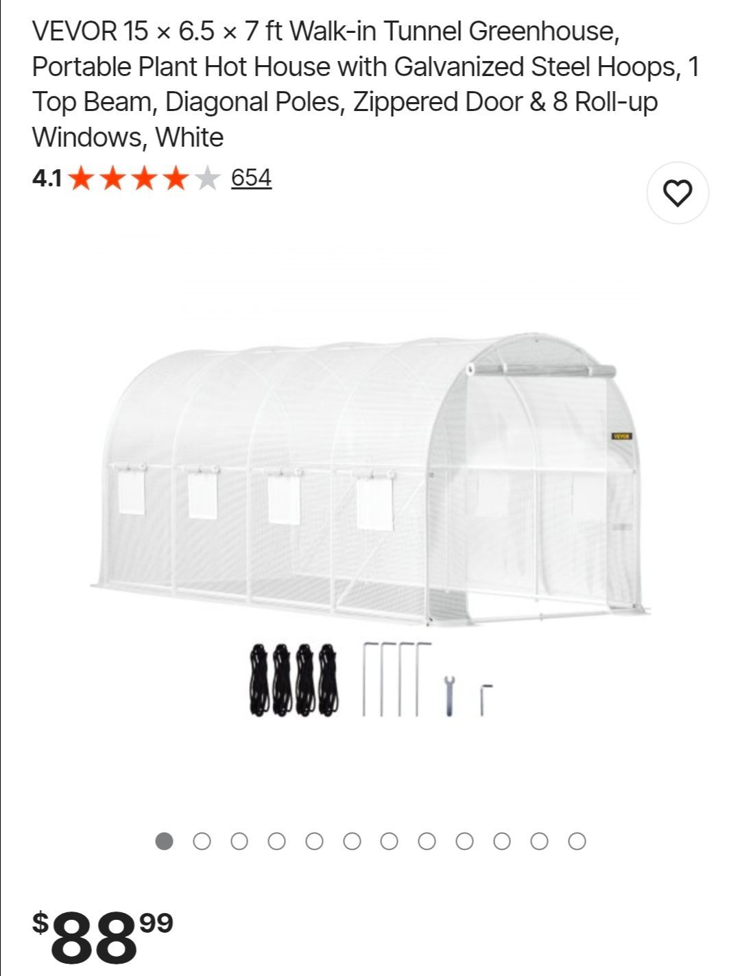 VEVOR 15 x 6.5 x 7 ft Walk-in Tunnel Greenhouse, Portable Plant Hot House with Galvanized Steel Hoops, 1 Top Beam, Diagonal Poles, Zippered Door & 8 R