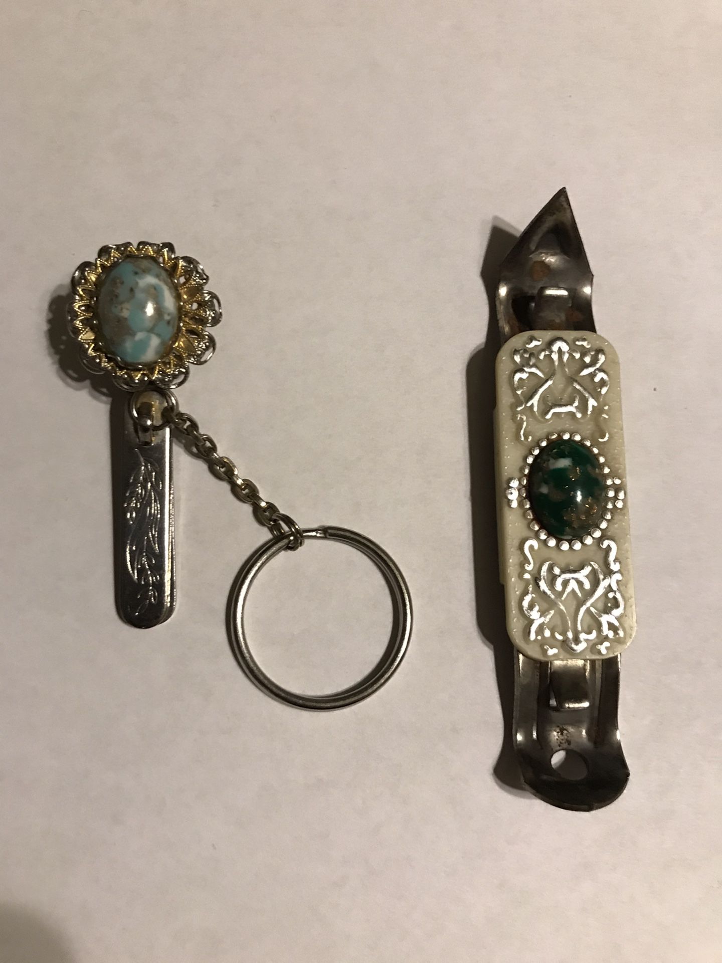 King’s Key Finder Clip W/ Cabochon Stone & Vintage Can Opener W/ Cabochon Stone