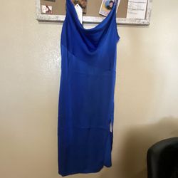 D&M Cowl Neck Split Thigh Satin Cami Dress  Color: royal blue/ Medium