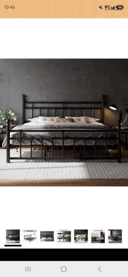 Feonase King Size Metal Platform Bed Frame with Victorian Classic Iron-Art Headboard & Footboard, Steel Slats Support, 12" Under Bed Storage, No Box S