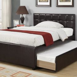 Full Twin Size Expresso Trundle  Bed With Orthopedic Mattress 