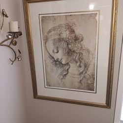 Leonardo da vinci La Scapigliata Lady With Disheveled Head Down Framed Art 25x33