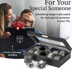 HOUNDSBAY Mariner Mens Watch Box Storage Case for Large Watches, PU Leather Organizer, Wrist Display Holder