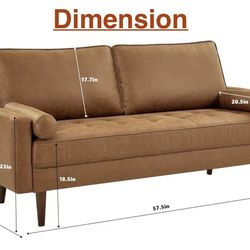 🥨HIFIT 58" Loveseat Sofa Couch, Mid Century Modern Faux Leather Couch with Hand-Sewn Deep Love Seat & 2Pillows, Home Sofa Living Room Small Couches 